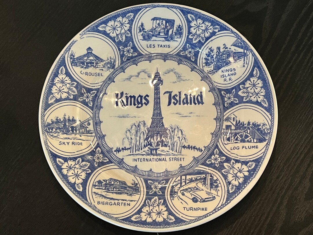 Vintage Kings Island Ohio Amusement Park Blue Souvenir Dinner Plate 9 1