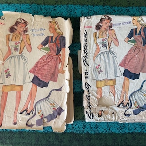 1950’s Simplicity 1162 Apron Pattern Appliqué  or Embroidery Bib Apron & Half Apron Size S 14-16 OR M 18-20 Rare U CHOOSE SIZE
