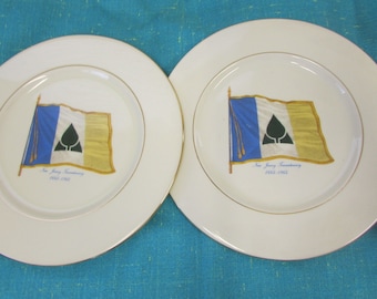 2 Vintage New Jersey Tercentenary 1664-1964 Plates by American Decorators, Inc Depicting the Flag, 10 3/4"; Souvenir plate, Decorative plate