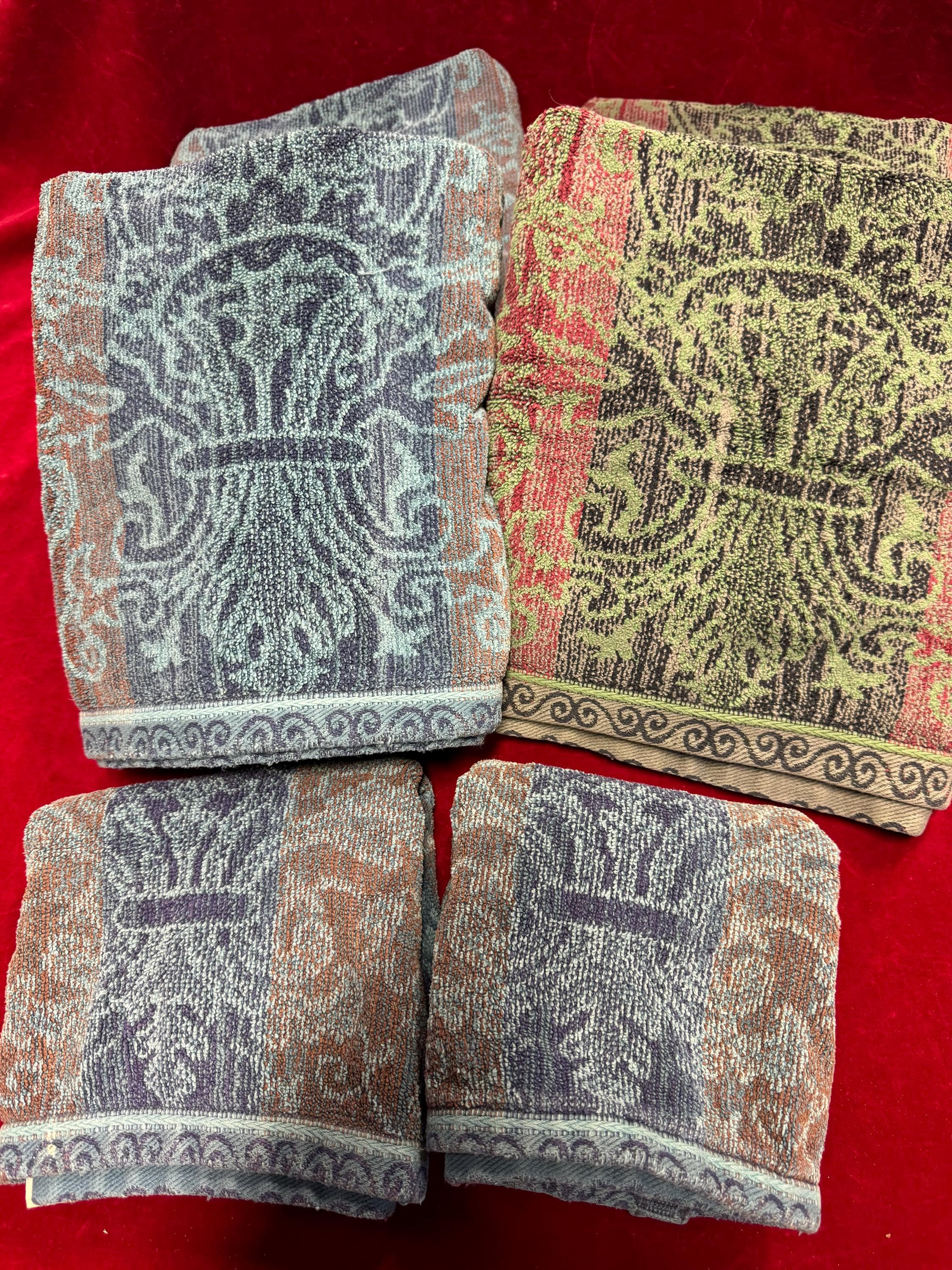 Vintage Royal Velvet by Fieldcrest Blue Green Striped Fleur De Lis Plush Set of Two Bath Towels Blue Fleur De Lys Bath Towel Etsy Ireland