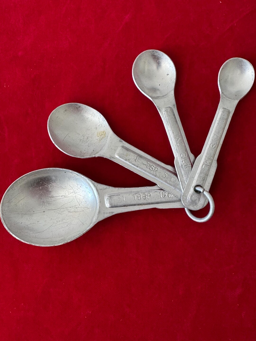 Vintage 4 Piece Aluminum Measuring Spoon U.S. STD Set 1 Tbsp, 1 Tsp, 1/ ...