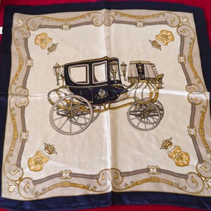 NWT Queen&#39;s Carriages Blue Silk Scarf 22 1/2&quot; square~ carriages scarf, transportation scarf, Queen of England carriage scarf