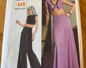 1974 Simplicity Sewing Pattern 6410 Misses Jiffy Stretch Knit Midriff Top, Maxi Skirt, Wide Leg Pants, Size 14 - maxi skirt
