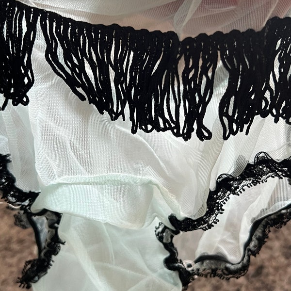 RARE Blue Sheer Panties with Black Fringe for Girls or XS Womens Waist Size 18-22" max~ vintage panties, sexy sheer vintage panties