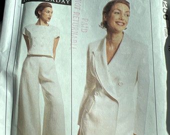 1996 McCall's 8256 Lida Baday Clean Cut Elegant Suit Ensemble Misses' Double Breasted Jacket, Top and Pants, All Lined Size 16 Uncut