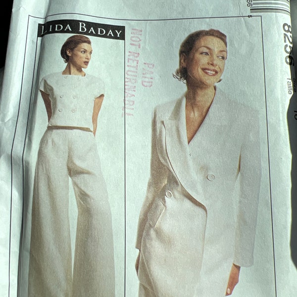 1996 McCall's 8256 Lida Baday Clean Cut Elegant Suit Ensemble Misses' Double Breasted Jacket, Top and Pants, All Lined Size 16 Uncut