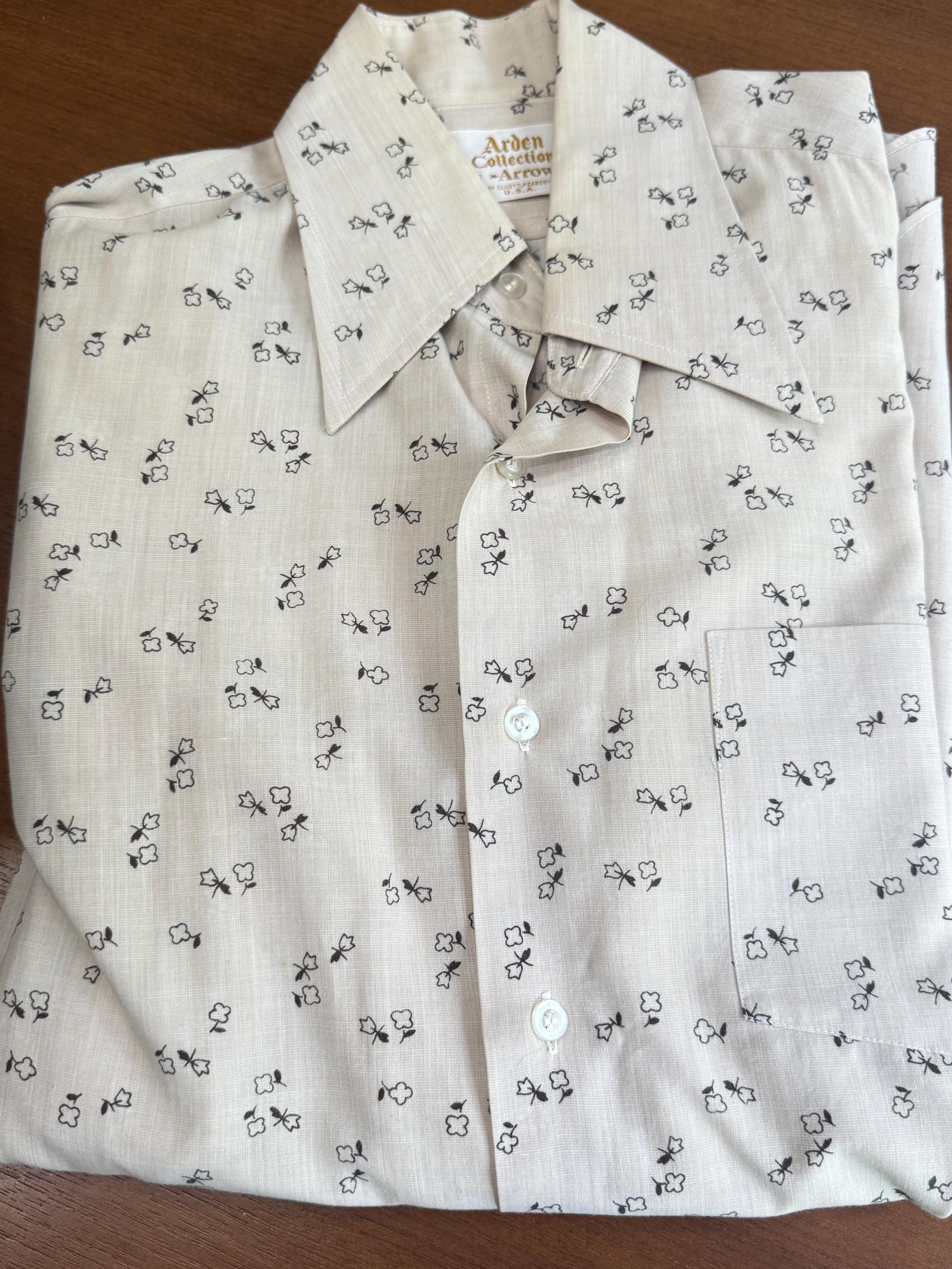 1950/60's Arrow Brand Men's Taupe With Brown Floral Mini Print