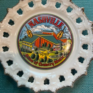 Nashville Tennessee Vintage Decorative Wall Plate 8 1/2” Pierced Edge by MC Art Co - Home of Country Music Grand Ole Opry Souvenir