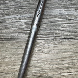 Vintage PARKER Stainless Steel Brushed Chrome JOTTER Ballpoint Pen Click Mechanism Brass Threads- jotter pen, brass thread pen