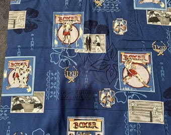 Robert Kaufman Blue Old Time Sport Boxing Boxers Fabric RARE Cotton Blend Fabric P-RC 2529 44" W X BTY~ boxing fabric, sports fabric