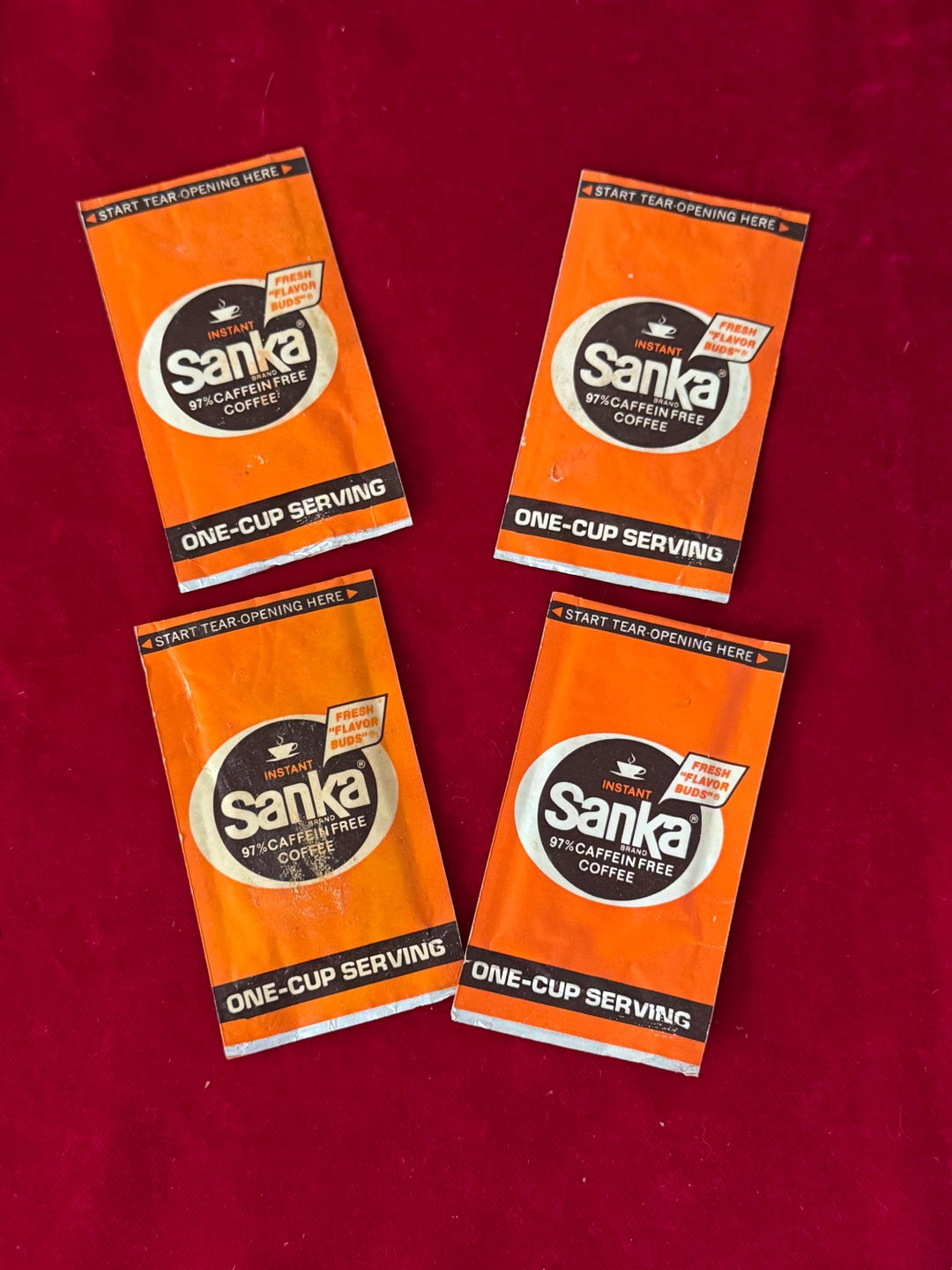 Vintage 1970's Lot of 4 Instant Sanka Coffee 1-cup Packets Sealed