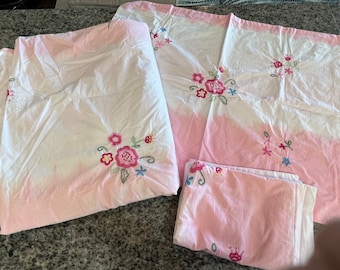 Pottery Barn Kids Pink and White Tie Dye with Embroidery Twin Duvet Cover and 2 Standard Shams- Pottery Barn Kids girls pink duvet cover