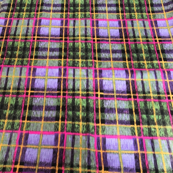 Vintage Brushed Twill Bold Plaid Cotton Upholstery Fabric in Green & Purple 50” w x 56" Long~ upholstery fabric, brushed cotton twill fabric