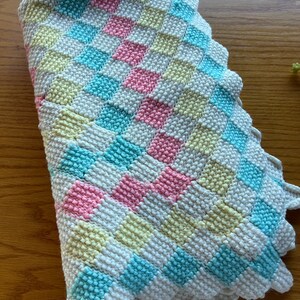 Vintage Handmade Pink, Blue & Yellow Crochet Baby Blanket 40 X 44 ...
