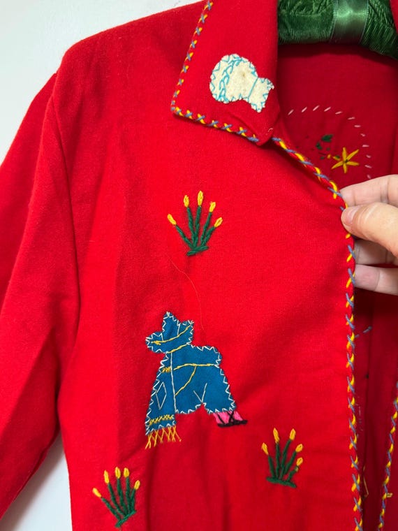1940s Mexican Souvenir Jacket Red Wool Embroidere… - image 3