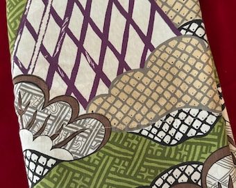"Vintage 70er Jahre Bill Blass für Springmaid ""NEMURI"" Green & Black Geometrisches Muster Doppel Flachbettlaken - boho Bettlaken, Hippie Bettlaken, 70er Jahre Schlafzimmer."