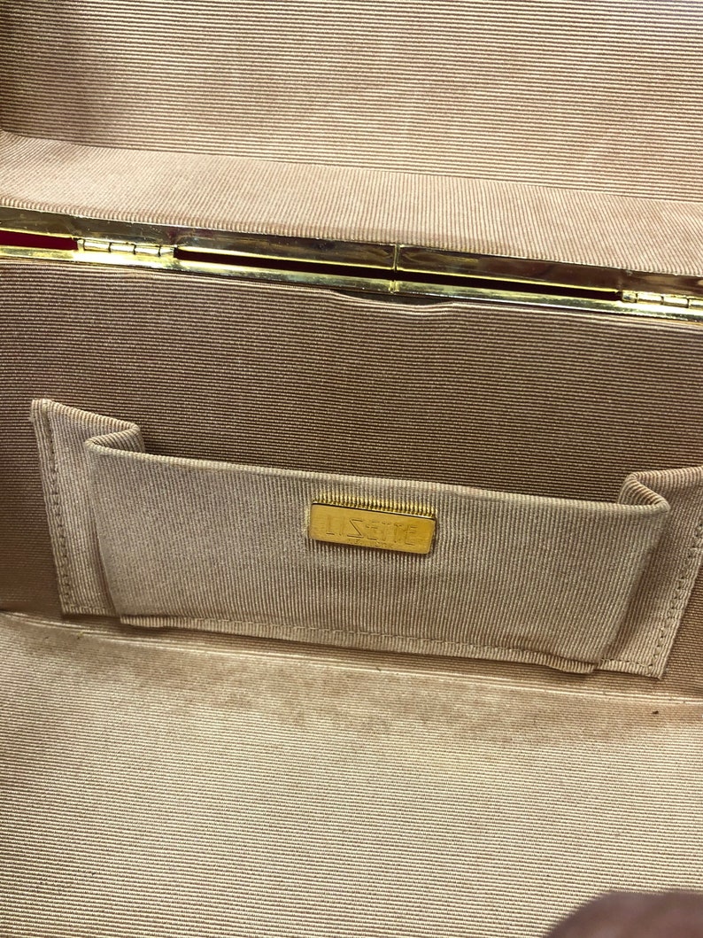 Vintage 1950/'s LISETTE Tan Vinyl /& Gold Lunch Box Style Handbag Purse- vintage handbag Lisette handbag box handbag train case handbag