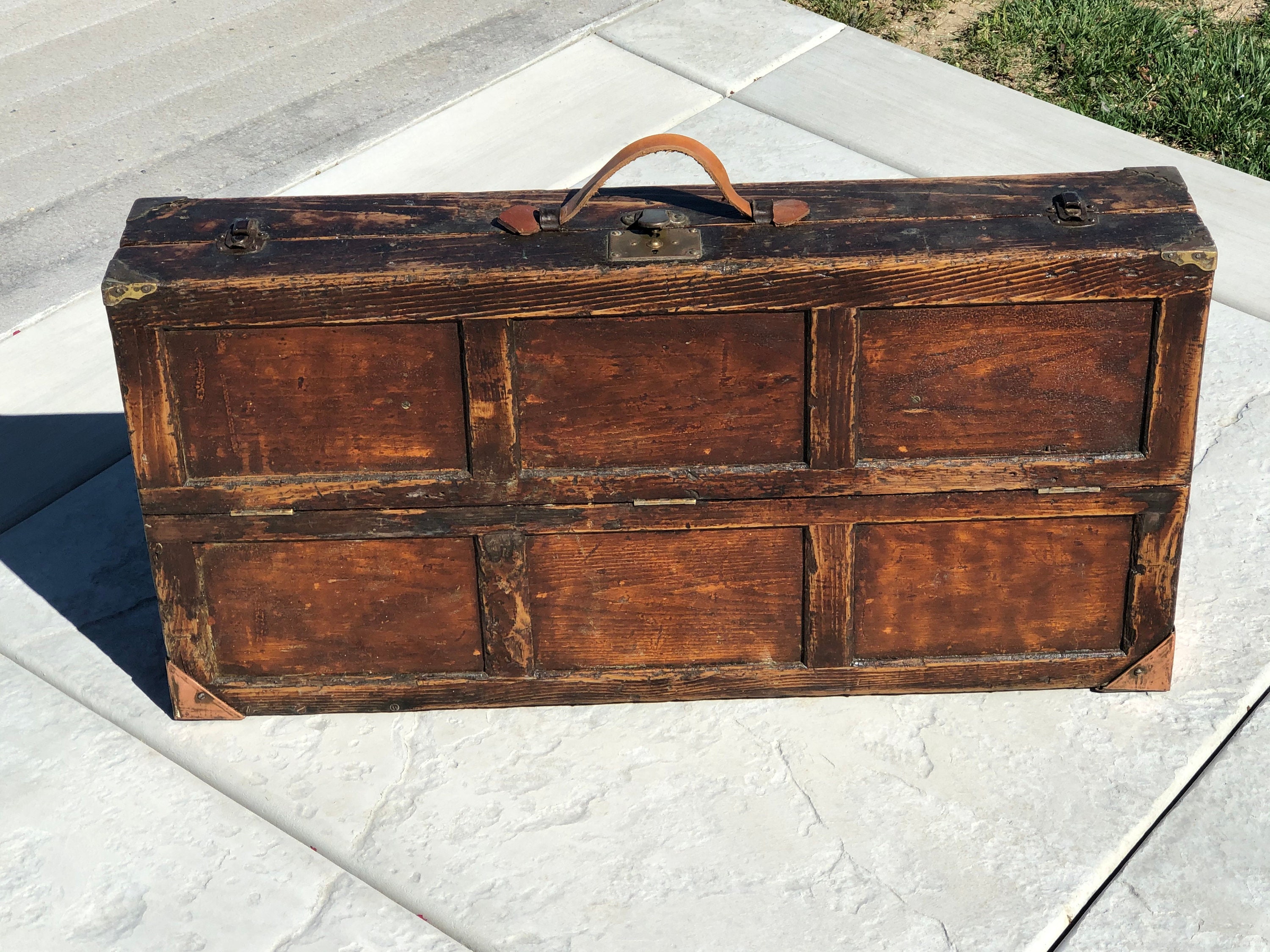 Antique CARPENTERS' TOOL BOX 33.5 Long HARDWOOD & BRASS CHEST Tiger O –  Get A Grip & More