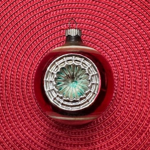 Vintage Double Indent Rot gestreiftes Quecksilberglas Shiny Brite Weihnachtsschmuck, 3 &#39;&#39; - Double Indent Merkurglasverzierung