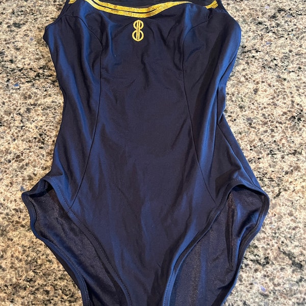 1980’s BILL BLASS Navy Blue with Gold BB Logo One Piece Swimsuit with Soft cup Bra Size 10~ vintage Bill Blass bathing suit, Bill Blass