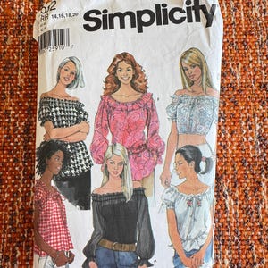 Vintage Simplicity So Easy Sewing Pattern 5962 Misses Off the shoulder Top and Peasant Top 2 Lengths, Size 14-20 cut -spring summer blouse