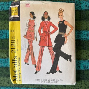 1969 McCalls Sewing Pattern 2128 Misses Front Wrapped Jacket, Tunic and Fitted Pants Size 12 Uncut-  front wrap jacket and pants