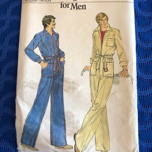SUPER RARE 1970's Vogue Mens Sewing Pattern 9391 Jumpsuit Long Sleeve W ...