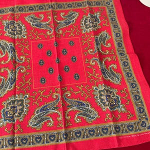 Vintage Red Paisley Cotton Scarf Bandana Bandanna Red & Blue 21 1/2&quot; Sq- paisley bandana, paisley scarf, red paisley bandana