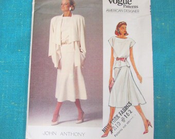 1990s Vogue Sewing Pattern 1387 Misses JOHN ANTHONY Loose Fitting Jacket, Skirt and Top; Size 14 Cut~ designer skirt & top