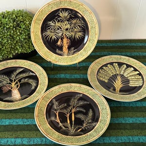 Andrea by Sadek "Jungle Safari" Palm Trees Tropical Dinner Plates by Siddhia Hutchinson 10 3/4” w- tropical dinner plate, tropical decor,