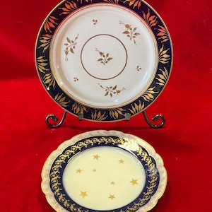 Antique Rare Chamberlains Worcester Barley Ear Cobalt Blue & Gold Plate No 273 8 1/2&quot; OR Jean Pouyat Stars Cobalt Blue Plate U CHOOSE