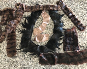 Vintage Lot of Real Fur Collars and Fur Pieces~ Striped Mink, Horsehair, Eel Skin -vintage womens collar,vintage fur collar,craft supply