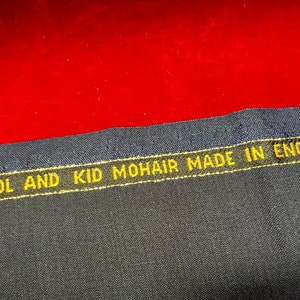RARE Vintage Finest Quality Luxury Wool and Kid Mohair Navy Solid Suiting Fabric Made in England, 62&quot; W x 50&quot; L - suit fabric, slacks fabric