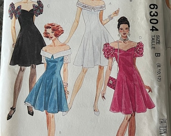 1992 McCall’s Schnittmuster 6304 Misses Off the Shoulder Kurzes Abendkleid Party Kleid Größe 39-42 Ungeschnittenes 90er Jahre Kleid