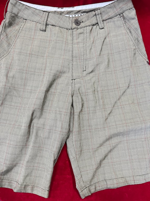 1990's Mens Quiksilver Brown Plaid Bermuda Shorts 