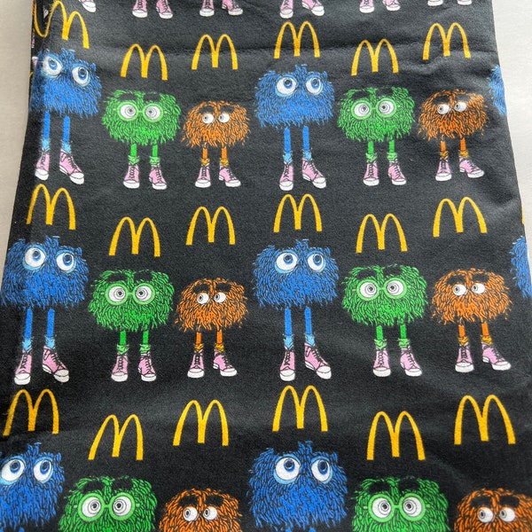 RARE Vintage McDonald's Corp FRY GUY Characters in Black Background Cotton Flannel  Fabric, 44" X 62” Long - fabric by Spectrix
