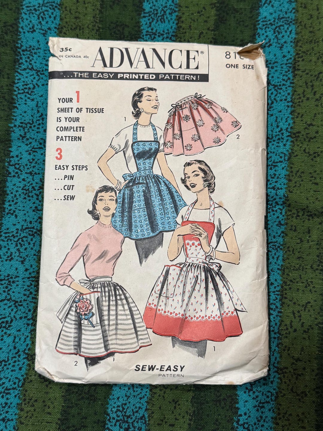 Workers Sewing Pattern 1950’s Advance Sewing Pattern 8160 Misses Full Smock Bib Apron & Half ...