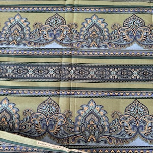 Devonshire by Jinny Beyer Green & Turquoise Blue Antique Scrollwork Striped Cotton Fabric by RJR Fabrics 44&quot; w x BTY~ quilting fabric