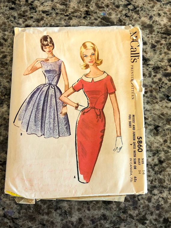 1961 Mccalls Sewing Pattern 5860 Misses Scoop Neck Fitted Dress With Waist  Detail and Bow Size 14 Cut Fit N Flare Dress -  Canada
