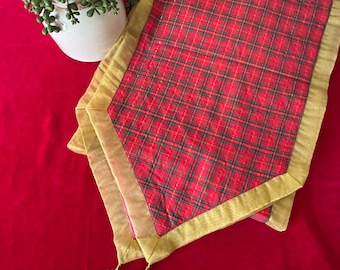 NWOT Red Tartan Plaid Christmas Cotton Table Runner with gold Organza Trim 13 1/2" x 68" - Christmas table runner, holiday table runner