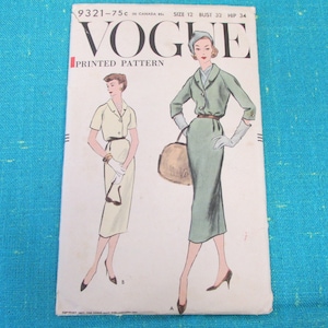 RARE 1940s Vogue Sewing Pattern 9321 Tailored Button Dress with Slim Skirt Size 12 Cut - 1940s dress, dress with slim skirt