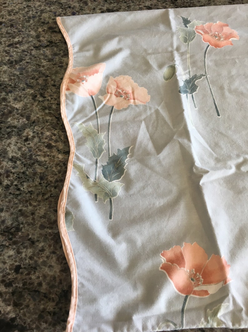 Vintage Springmaid Blue with Pink Poppies Standard Size Pillowcase with Scalloped Edge floral standard pillowcase Springmaid pillowcase