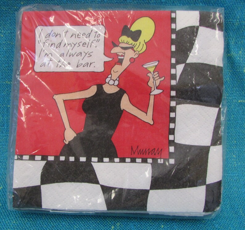 Vintage NIP Murray Funny Beverage Cocktail Napkins Set of 20 Always at the Bar.- Murray napkins I/' I Don/'t Need To Find Myself