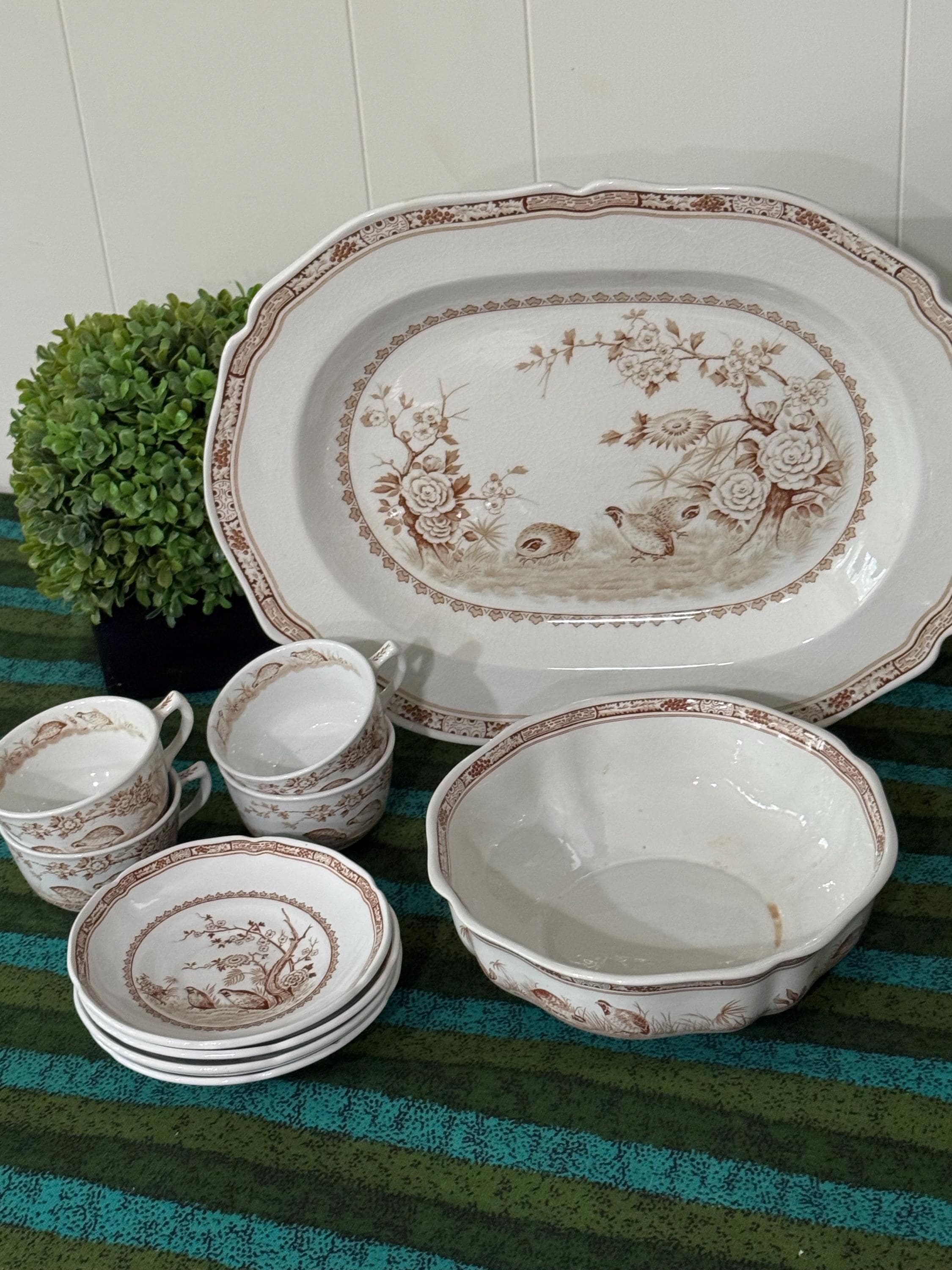 Antique Furnivals England Quail Brown Transferware 16