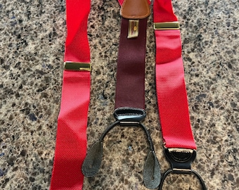 Trafalgar Solid Red Woven Suspenders Braces with Black Leather loop closure-solid red suspenders, Trafalgar suspenders
