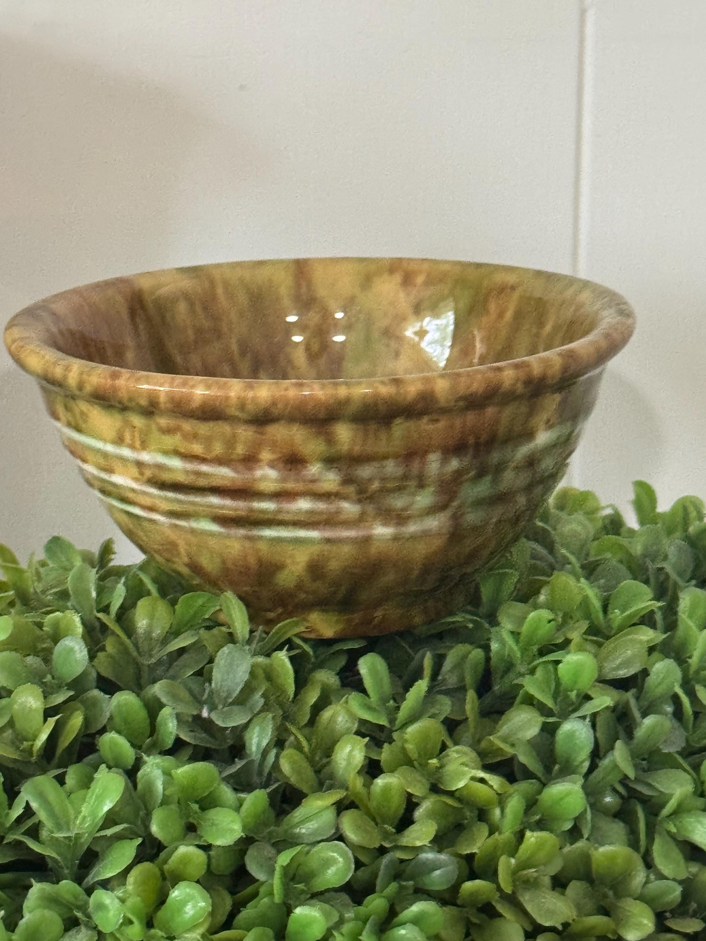 Antique Green Pottery Mixing Bowl - Etsy