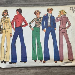 1975 Mccalls Sewing Pattern 7146 Misses Flared Jeans or Pants Curved Yoke Back and Jacket or Blouse Size 12 Cut~ women’s leisure suit
