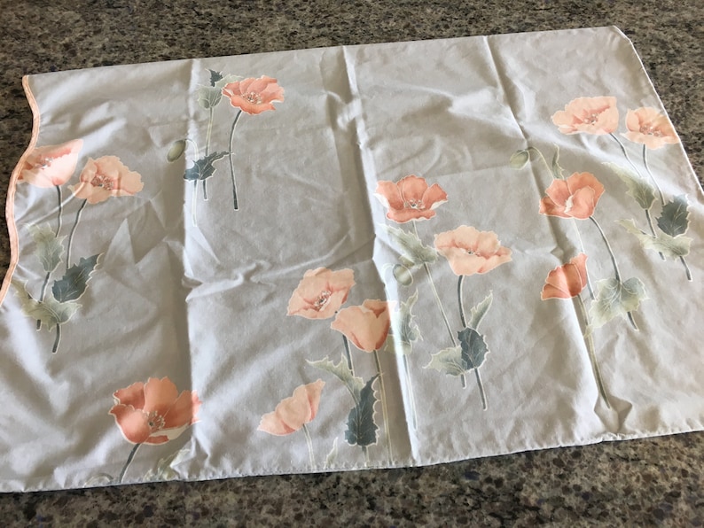 Vintage Springmaid Blue with Pink Poppies Standard Size Pillowcase with Scalloped Edge floral standard pillowcase Springmaid pillowcase