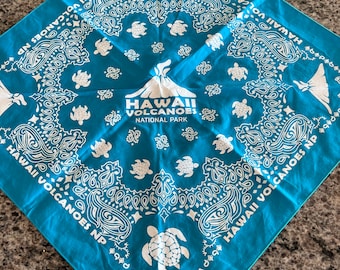 New Hawaii volcanoes national Park turquoise blue and white cotton bandanna Bandana 21”- Hawaii Souvenir, volcanoes national park souvenir