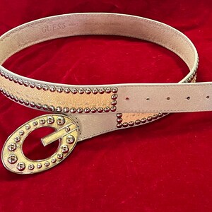 Vintage GUESS Silver & Cream Studded Belt With G Logo Belt 